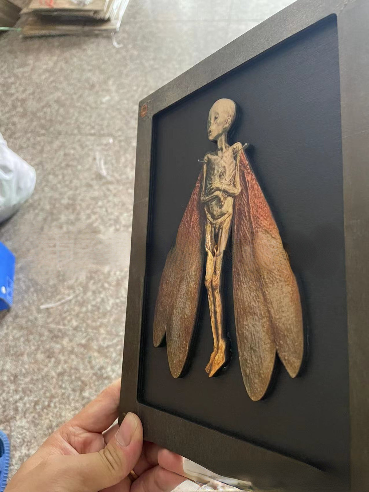 Halloween Shadow Box Decor with Dead Fairy Scene Wooden Ornament Black