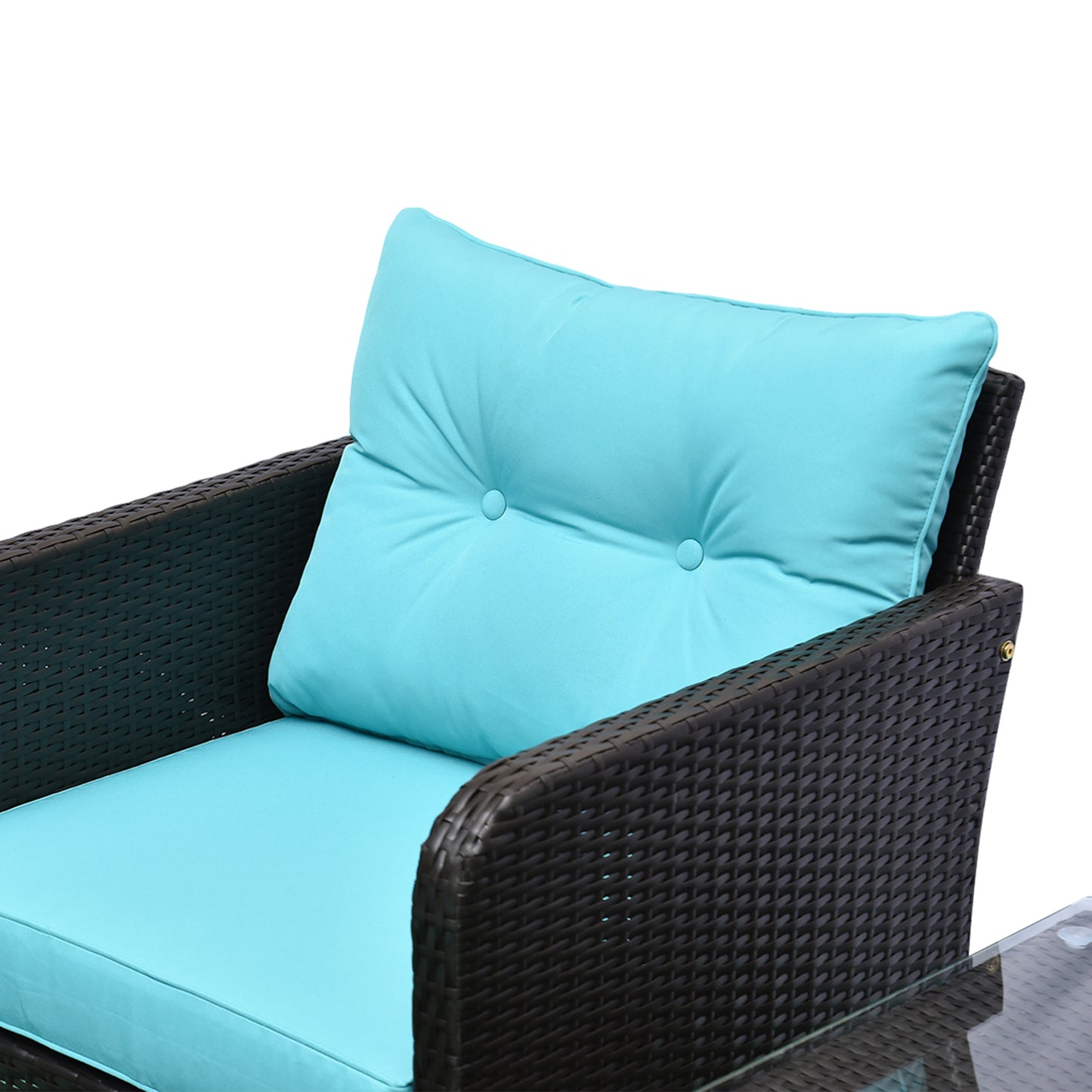 5-Piece Outdoor Rattan Lounge Chair Set with Coffee Table - Brown/Blue