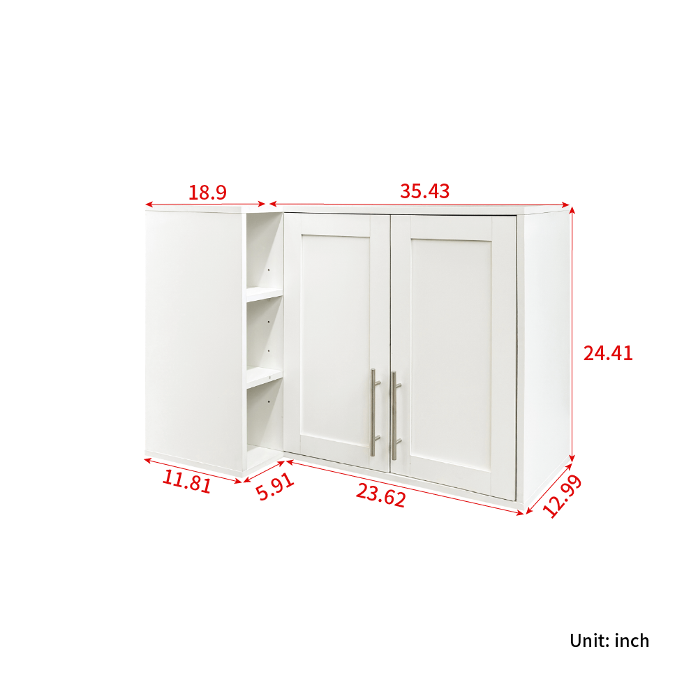 L Shape Wall Mounted Kitchen Sideboard Cabinet - White