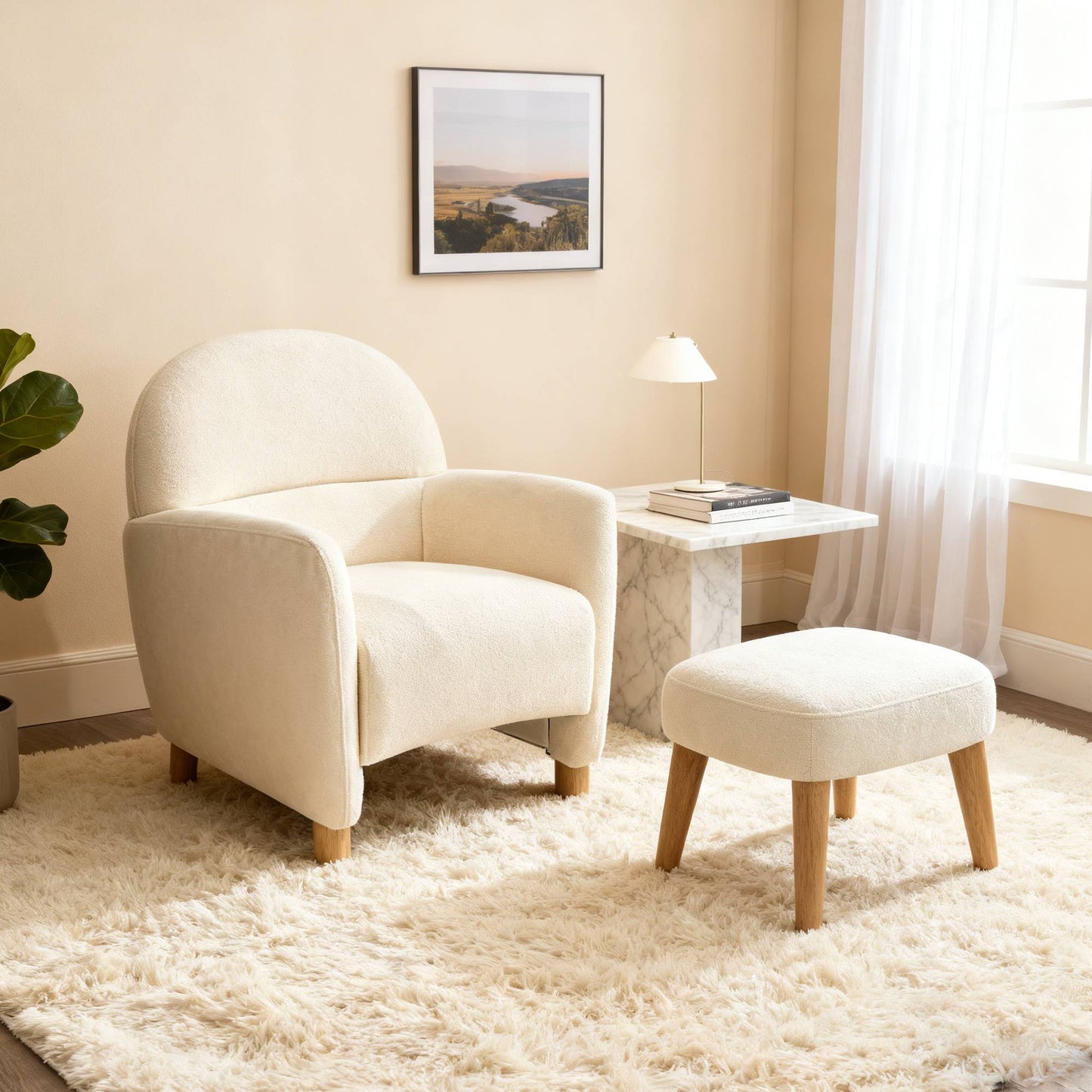 Modern Lazy Chair With Footrest Ottoman - Upholstered Leisure Sofa