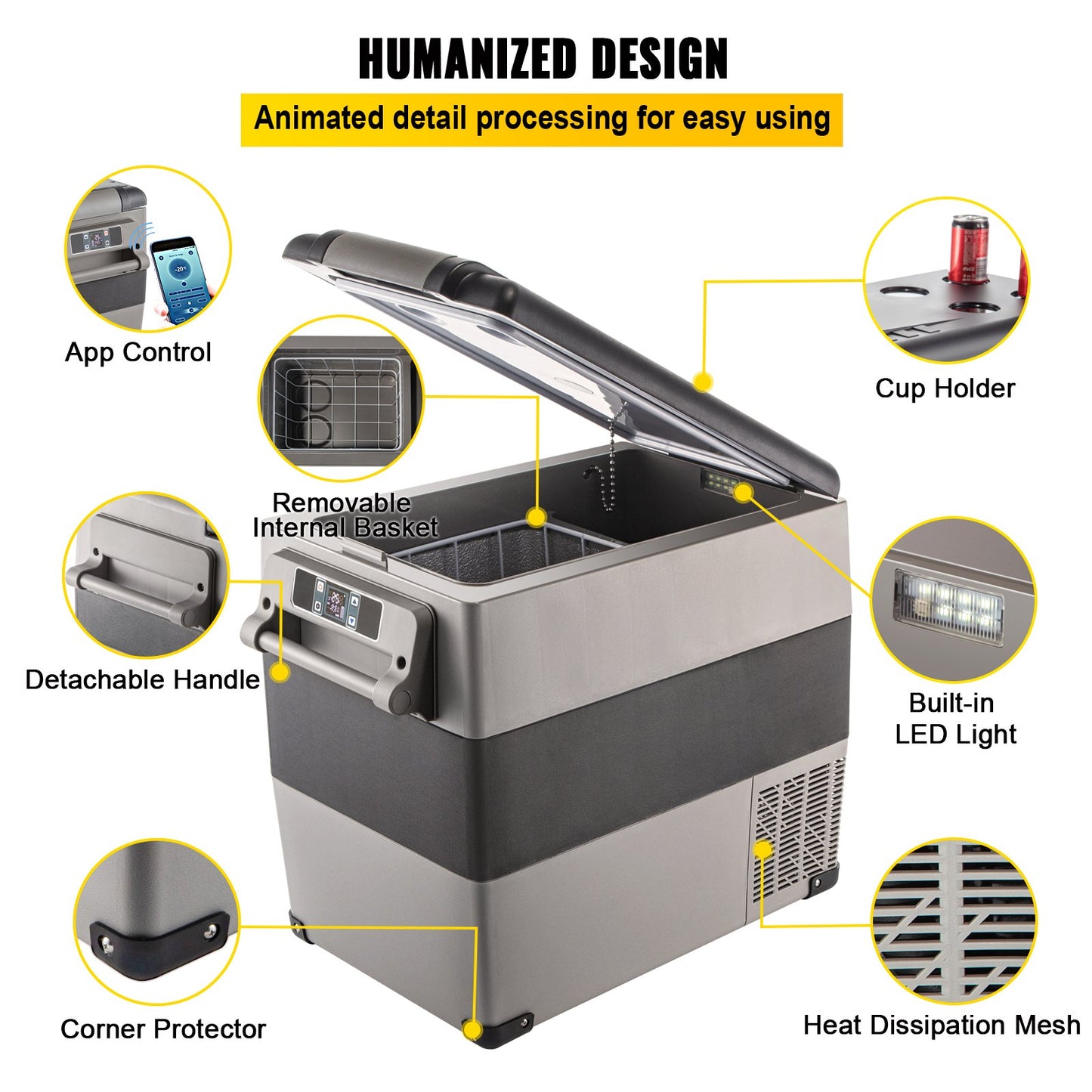 12V Portable Car Refrigerator 58 Quart Dual Zone Cooler Freezer for RV Camping