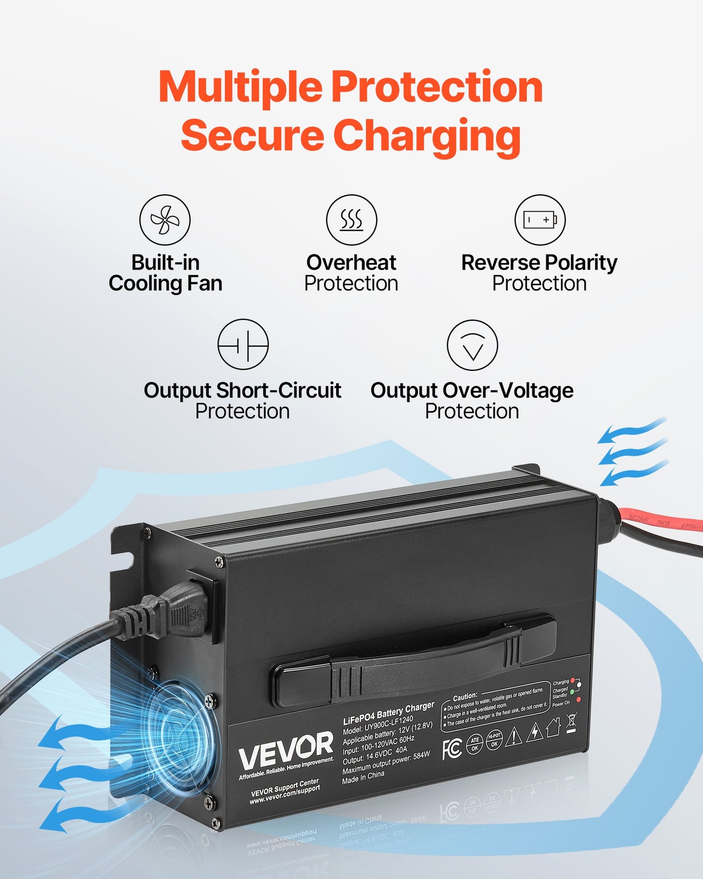 12V 40A Lithium Battery Charger for RV, LiFePO4 Battery, 14.6V Smart Charger