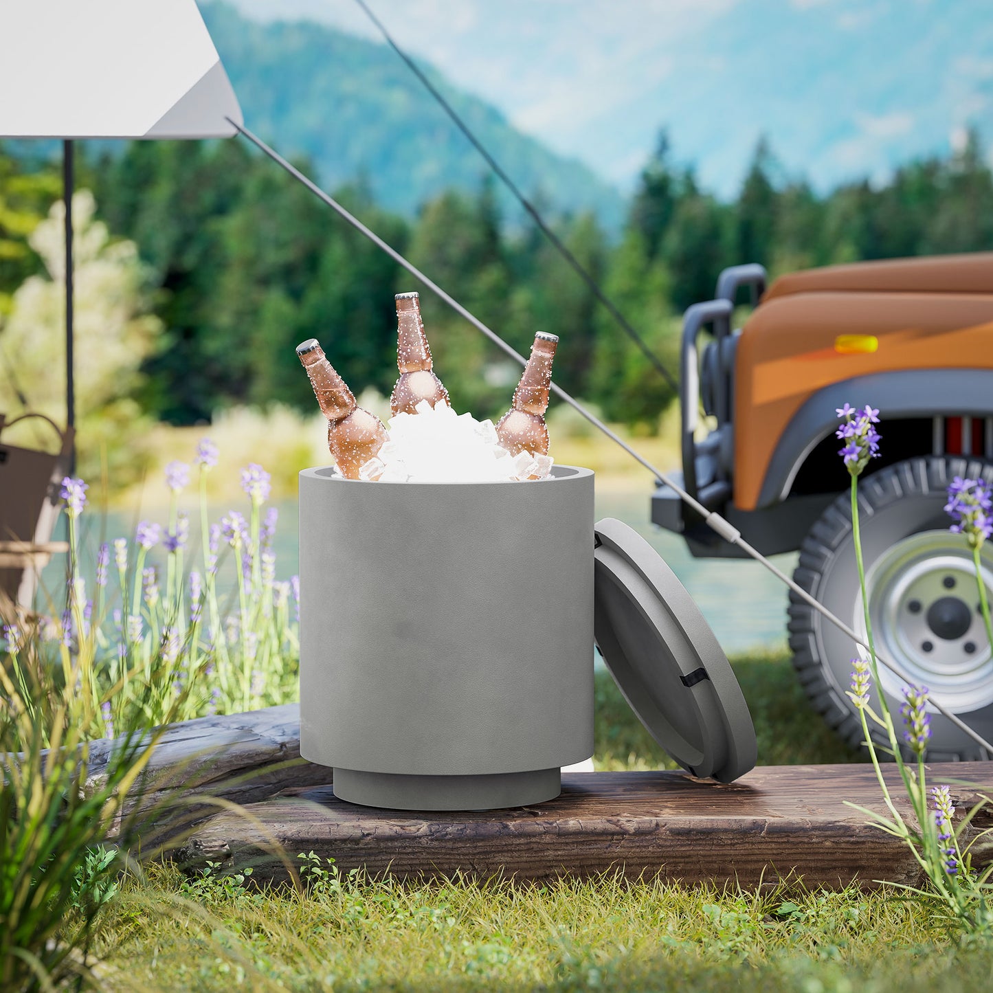 2.6 Gal Outdoor Cooler Table - 3-in-1 Storage & Ice Bucket - Gray