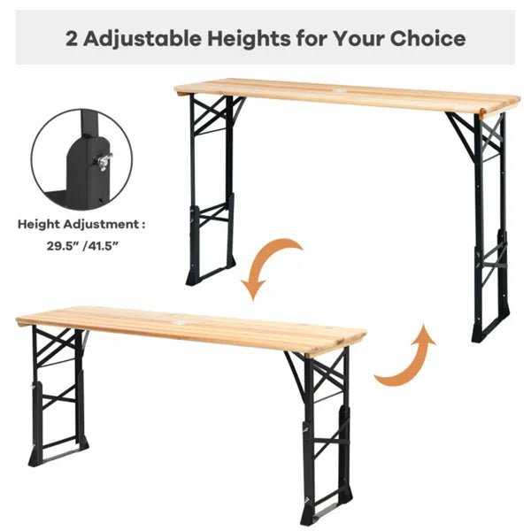 3-Piece Patio Picnic Set with 7.5ft Umbrella & Resin Base