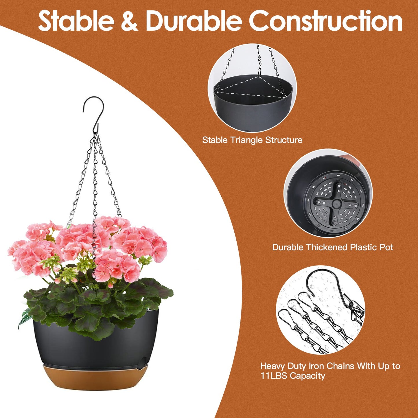 4Pcs Hanging Planters with Drainage Holes & Removable Water Trays - Indoor & Outdoor