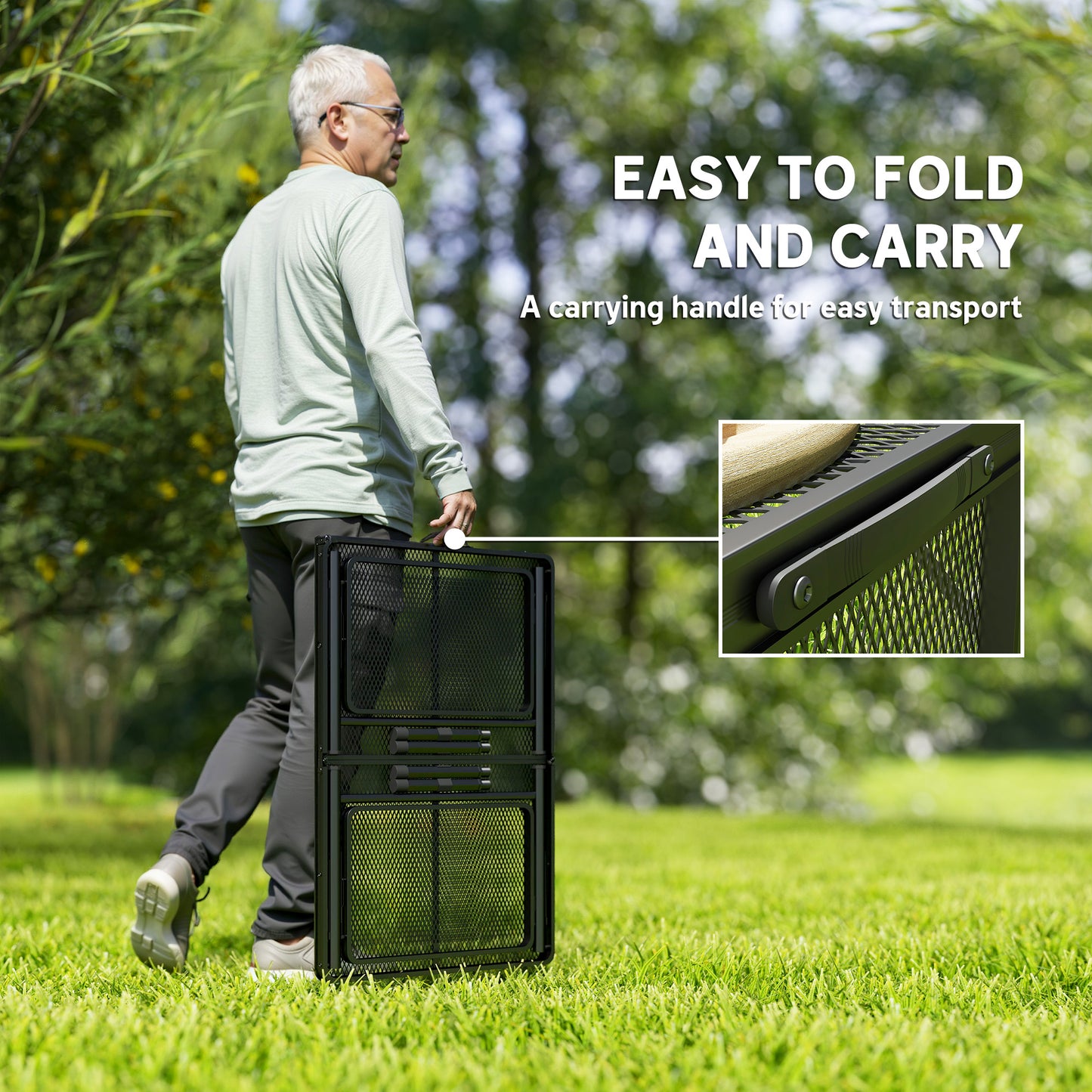4.5ft Folding Camping Table - Adjustable Height with Side Wings