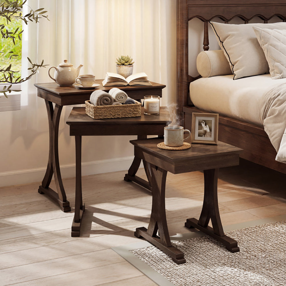 3 Pieces Nesting Coffee Table Side With Solid Rubber Wood Legs For