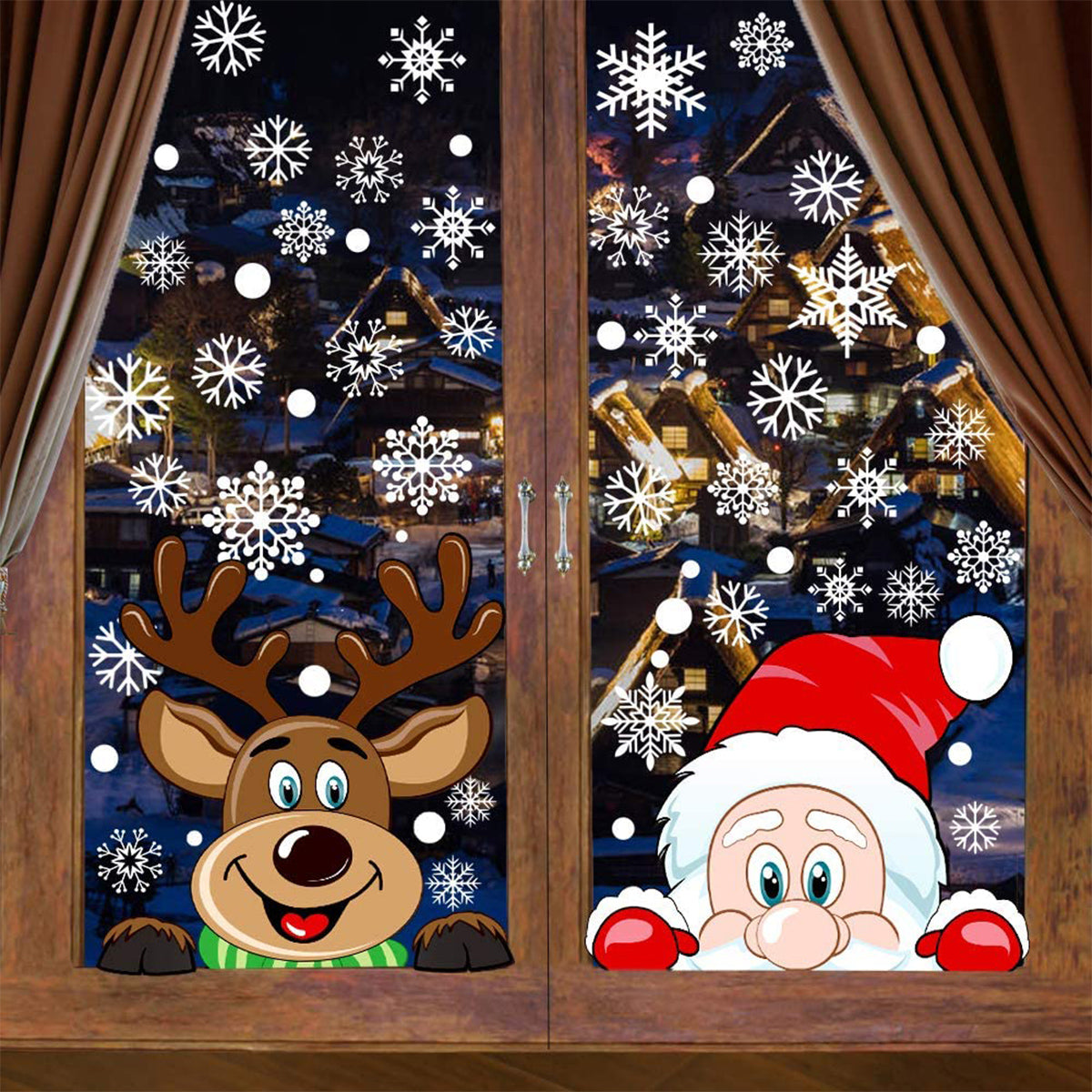 Christmas Snowflake Window Clings - 4 Reusable PVC Stickers
