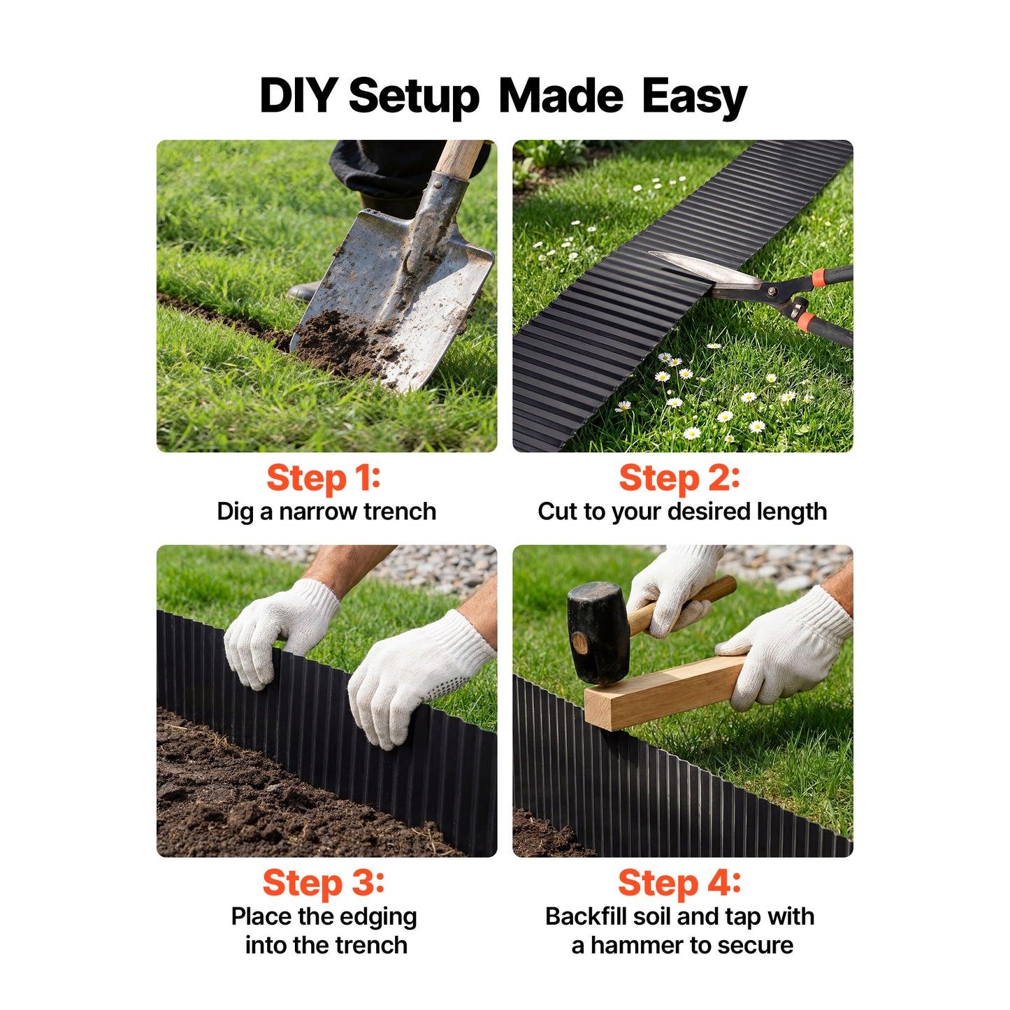 Galvanized Steel Landscape Edging - 40 ft Metal Garden Border for Flower Beds & Pathways