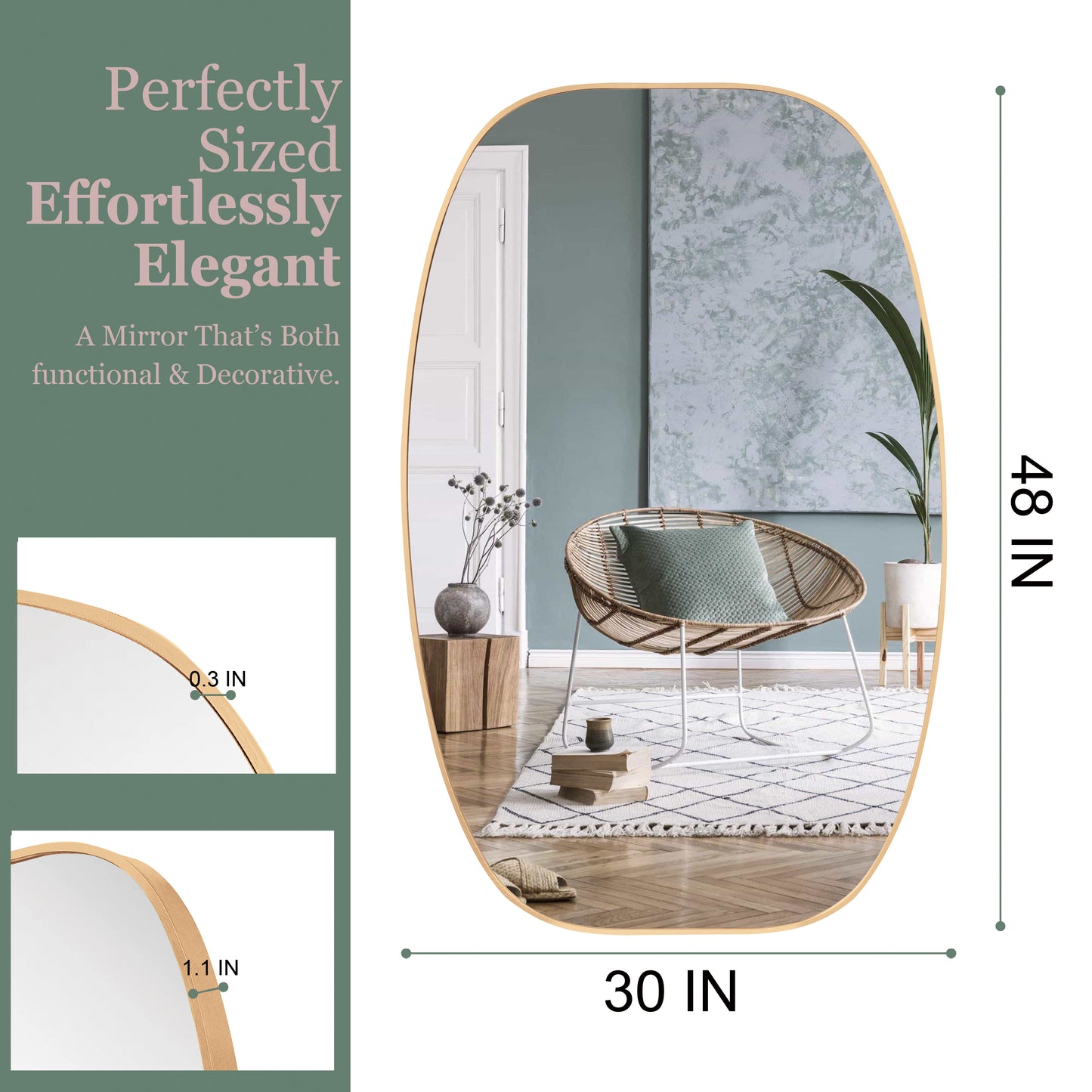 30x48 Inch Gold Metal Framed Oval Bathroom Mirror for Wall