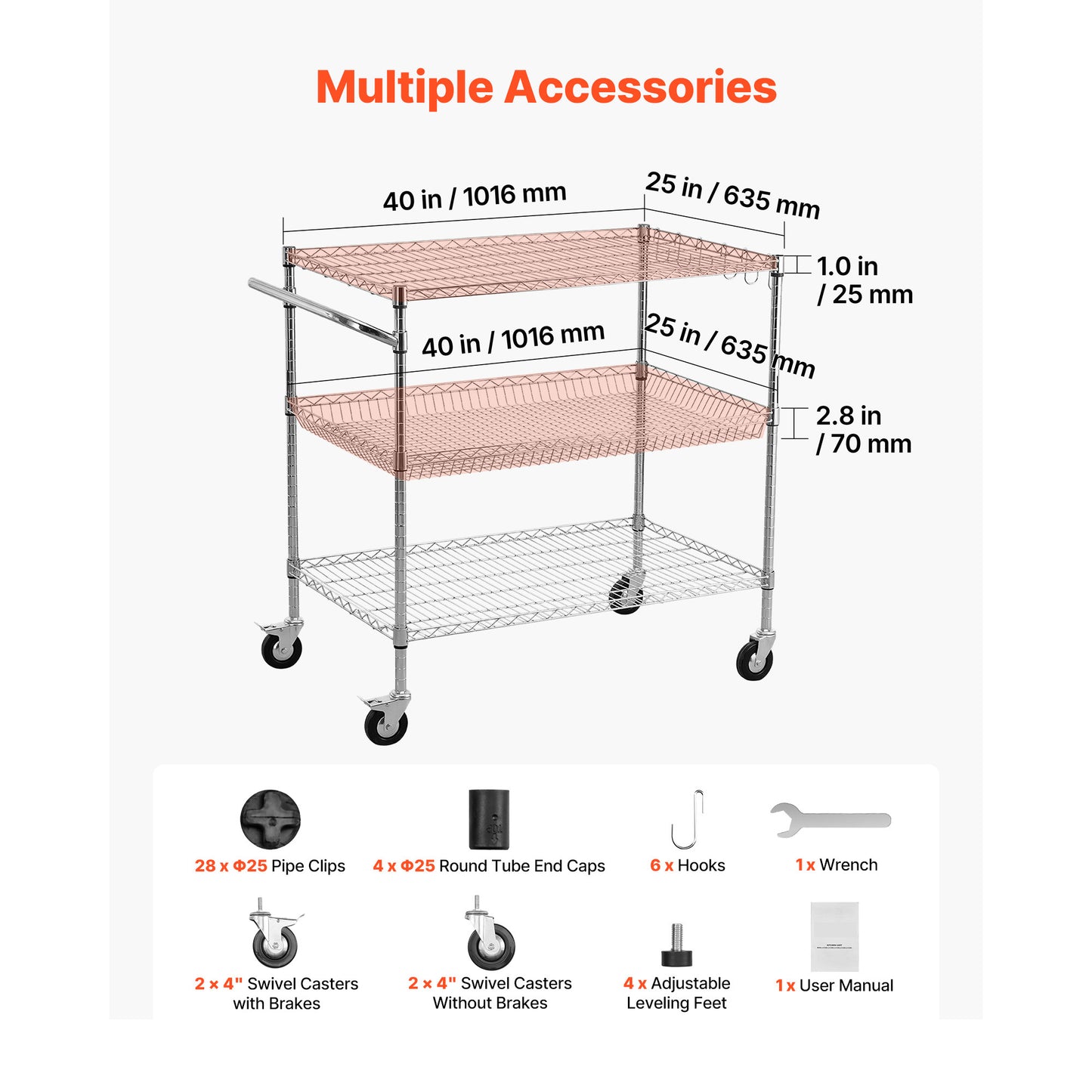 Heavy Duty Kitchen Utility Cart with 3 Tiers and Wheels - Garage & Laundry Storage