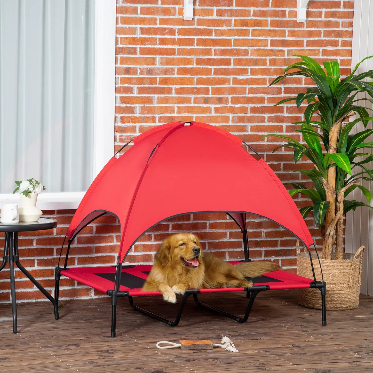 Elevated Dog Cot Bed with Canopy Shade - Portable Outdoor Pet Bed for Medium & Large Dogs