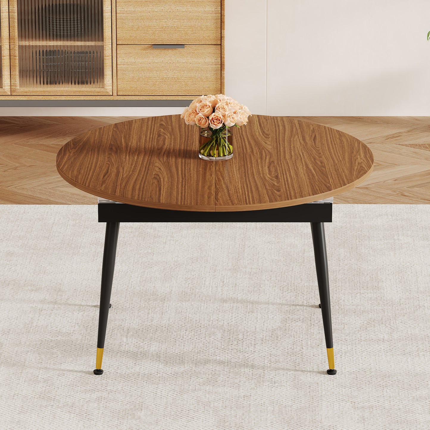 Walnut Oval Extendable Dining Table - Modern MDF Design