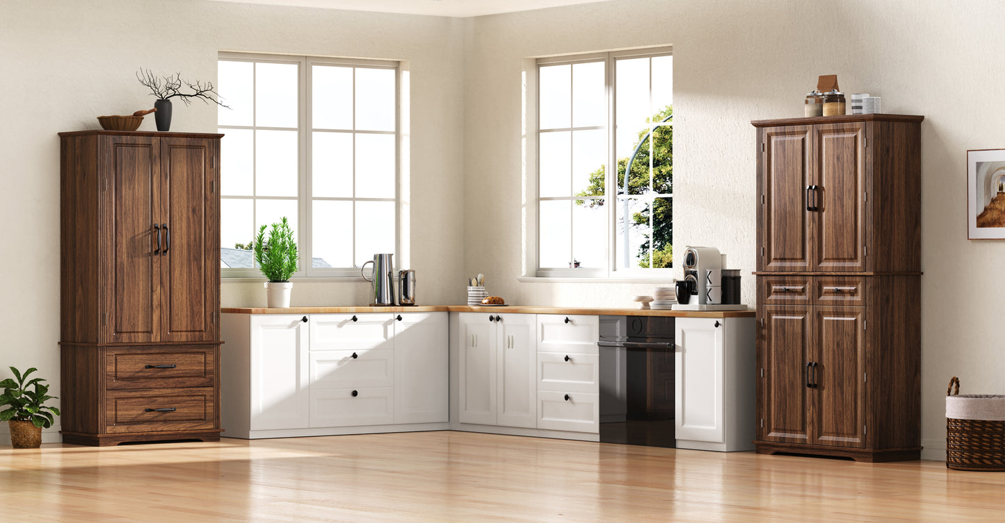 K&K 71 Tall Kitchen Pantry Cabinet With 3 Pull Out Organizers,