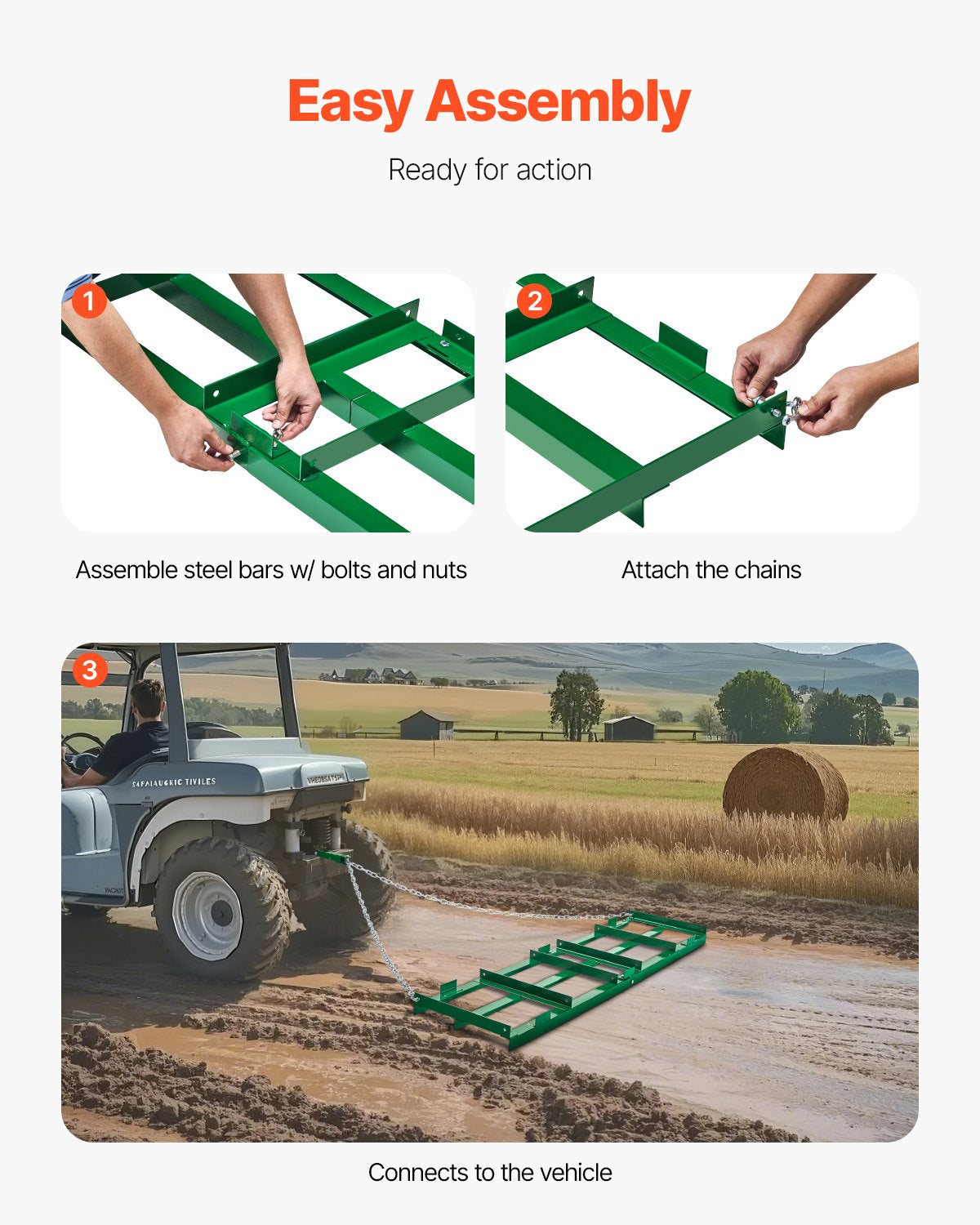 Heavy Duty 6 Ft Tow Behind Drag Harrow for Driveway & Lawn Grading