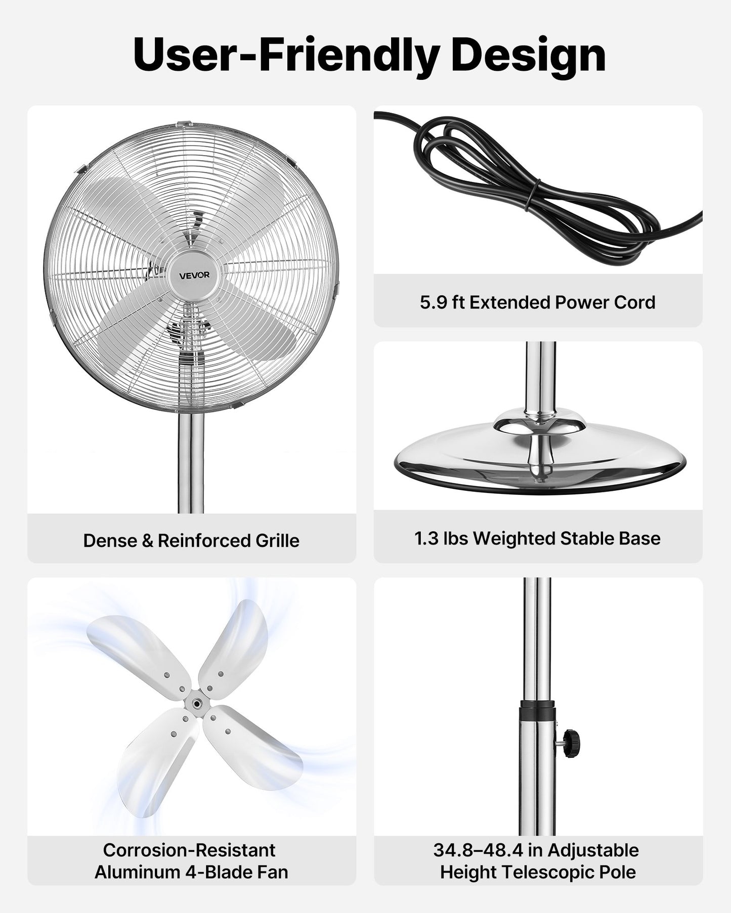 16-Inch Industrial Pedestal Fan with 3-Speed Oscillation, Adjustable Height, Metal Construction