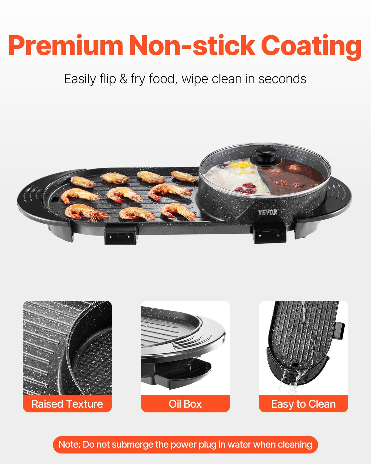 2200W 2-in-1 Electric Hot Pot & Grill, Smokeless Kitchen Appliance for 1-6 People