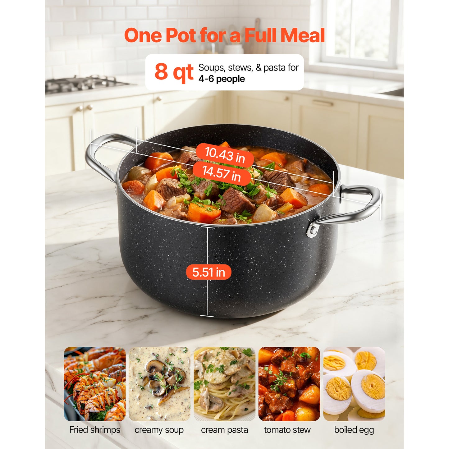 8-Quart Nonstick Aluminum Stock Pot with Glass Lid - PFOA & PFAS Free, Compatible with Gas, Induction, Electric Stoves