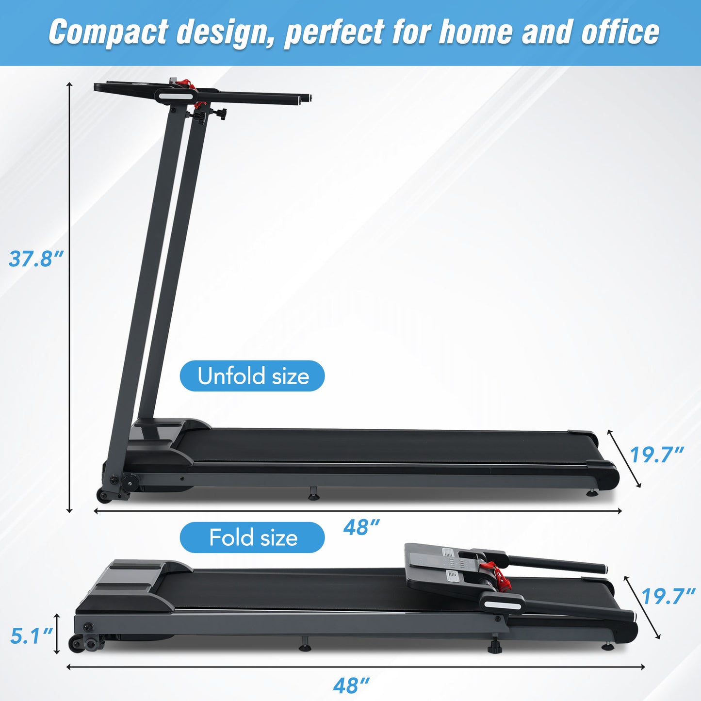 Folding Treadmill for Home Office - 2.5HP Incline Walking Pad