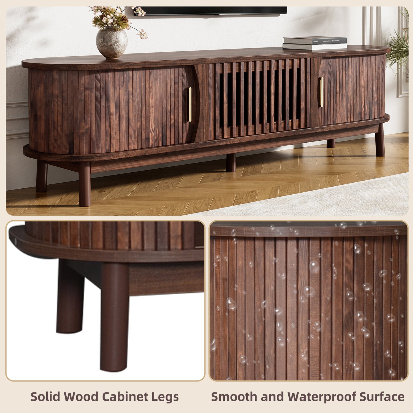 Modern Farmhouse TV Stand for 75" TVs - Dark Brown Wood Console