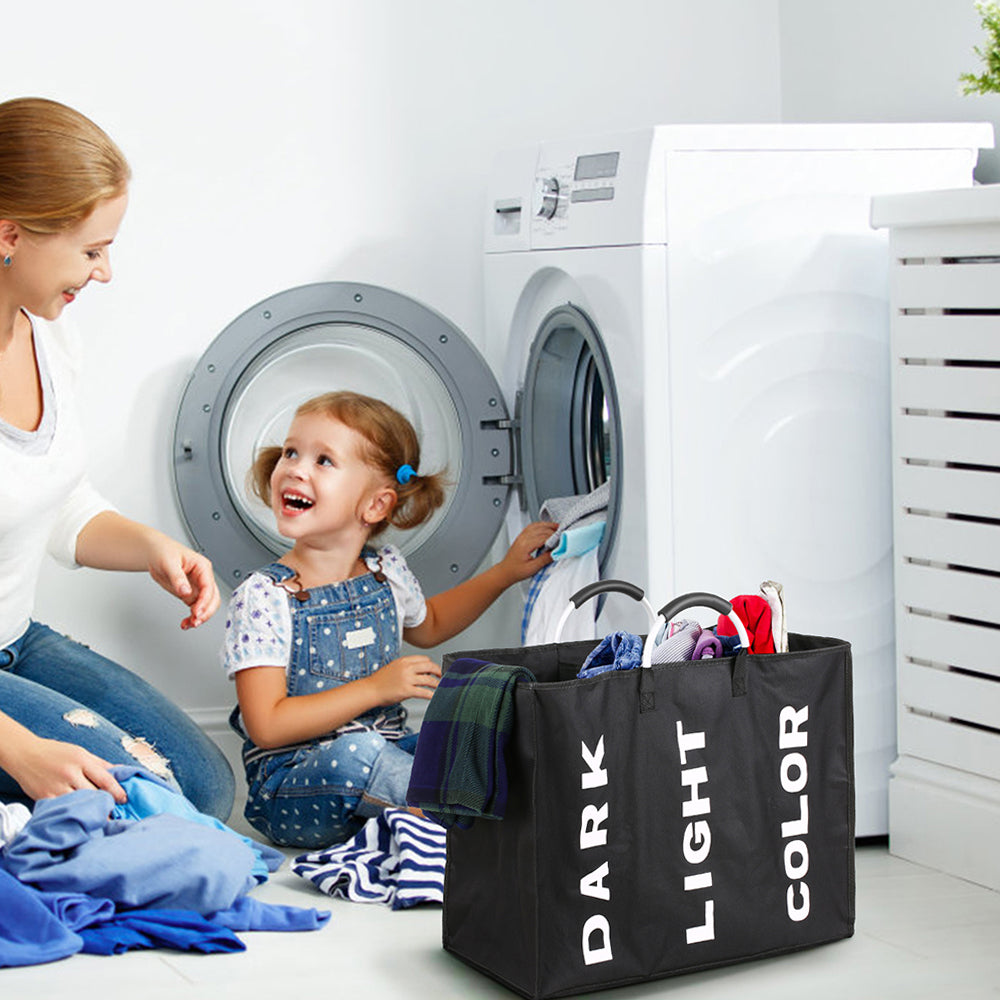 Collapsable 3-section Laundry Bag Foldable Hamper Durable Oxford