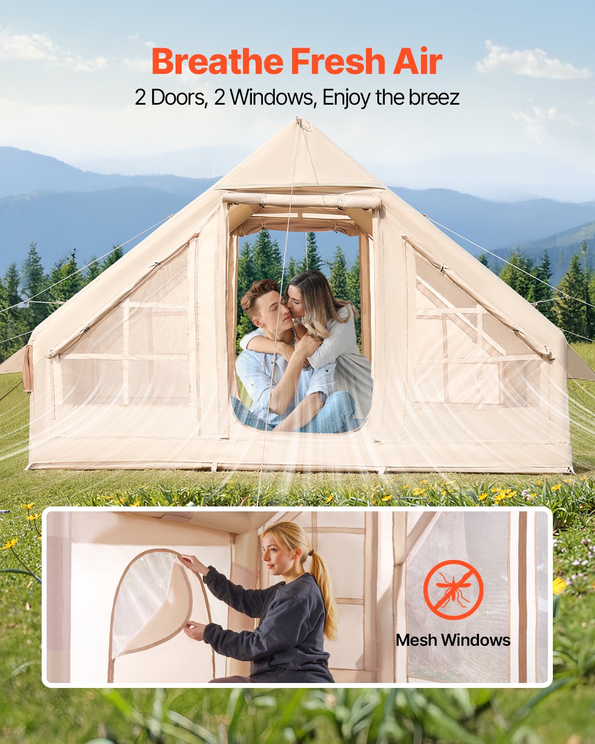 Inflatable Camping Tent for 3-5 People with Pump, Waterproof & Easy Setup
