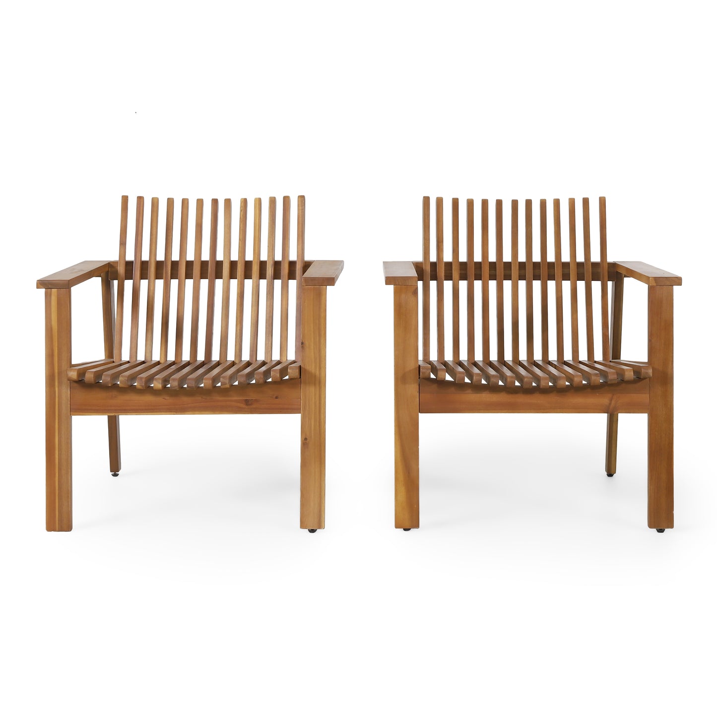 Outdoor Acacia Wood Slatted Club Chairs, Set Of 2, Teak Finish, Wood,