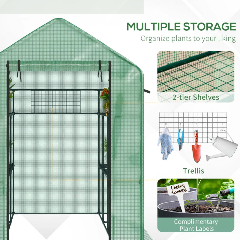 Walk-In Greenhouse for Outdoors with Mesh Door & Windows - 18 Shelves, UV Protection, Plant Labels, Green
