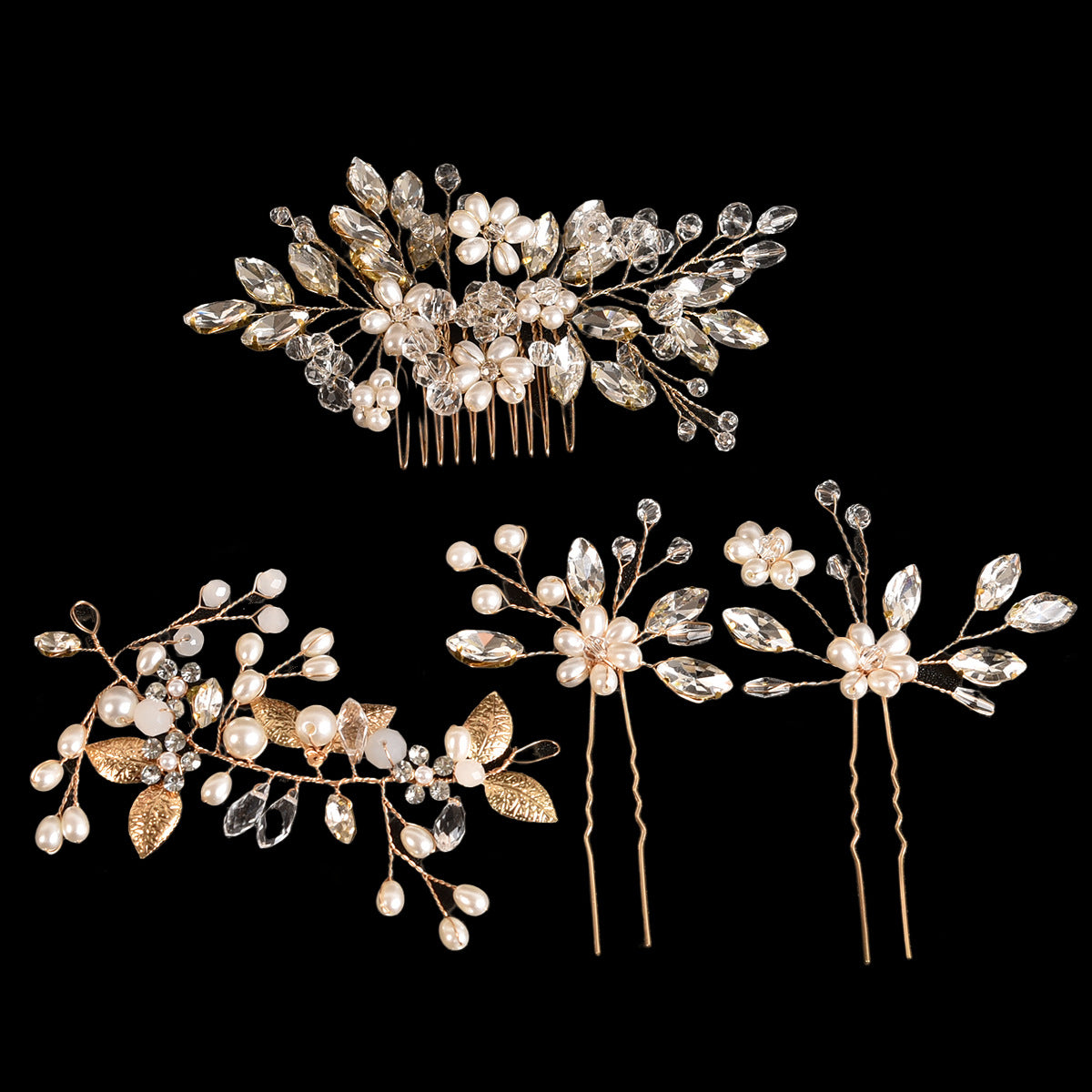 Bridal Pearl Crystal Hair Comb Set - 5pc