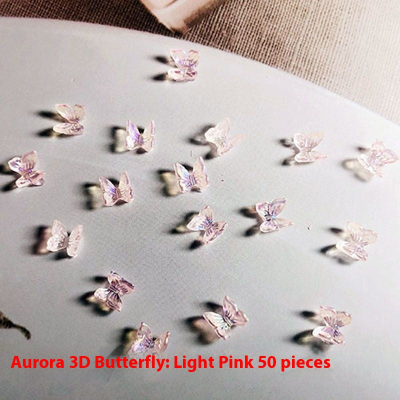 Butterfly Nail Ornament Set - 50pcs 3D Resin Fairy Nail Art Decorations