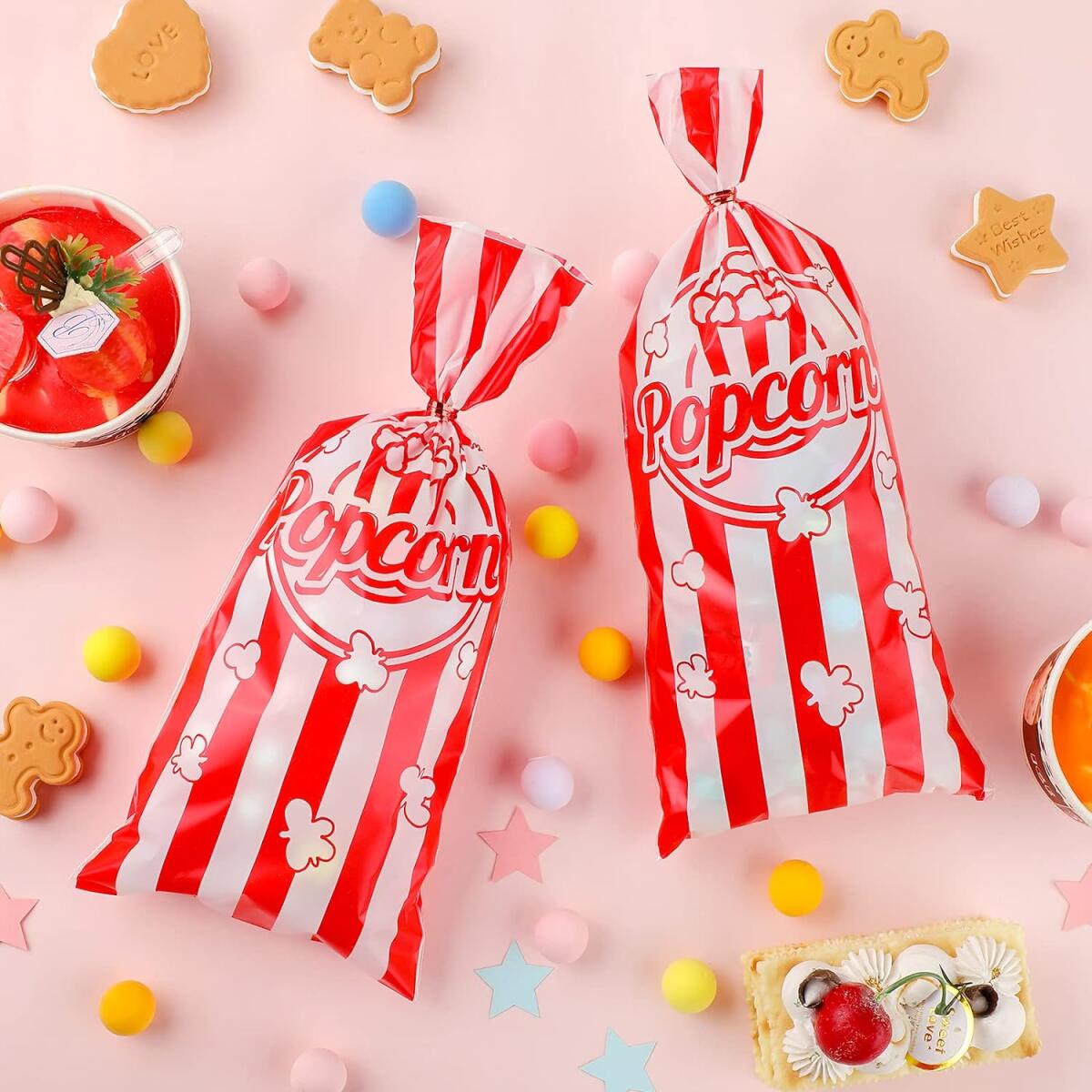 150 Pcs Red and White Plastic Popcorn Bags - 10.8 x 5 Inch