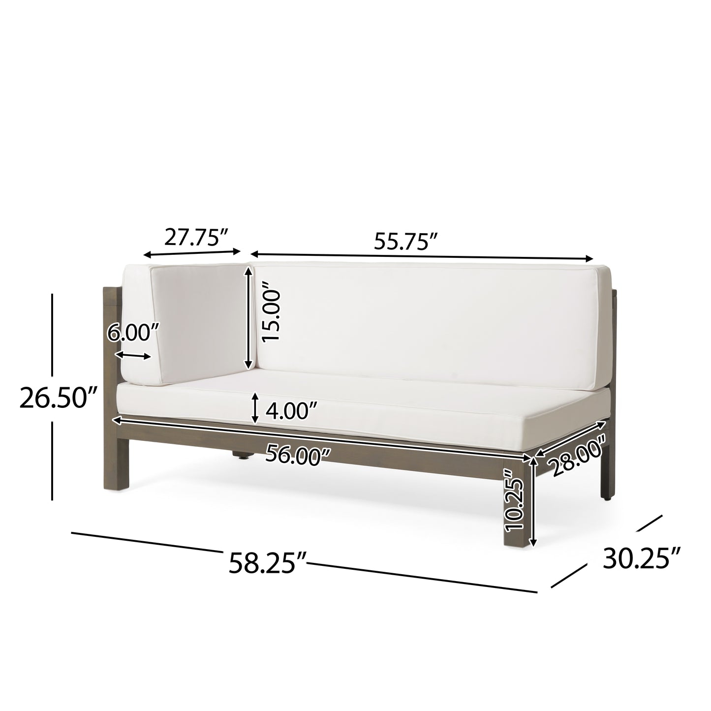 Acacia Wood X-Back Corner Bench with Coffee Table - White