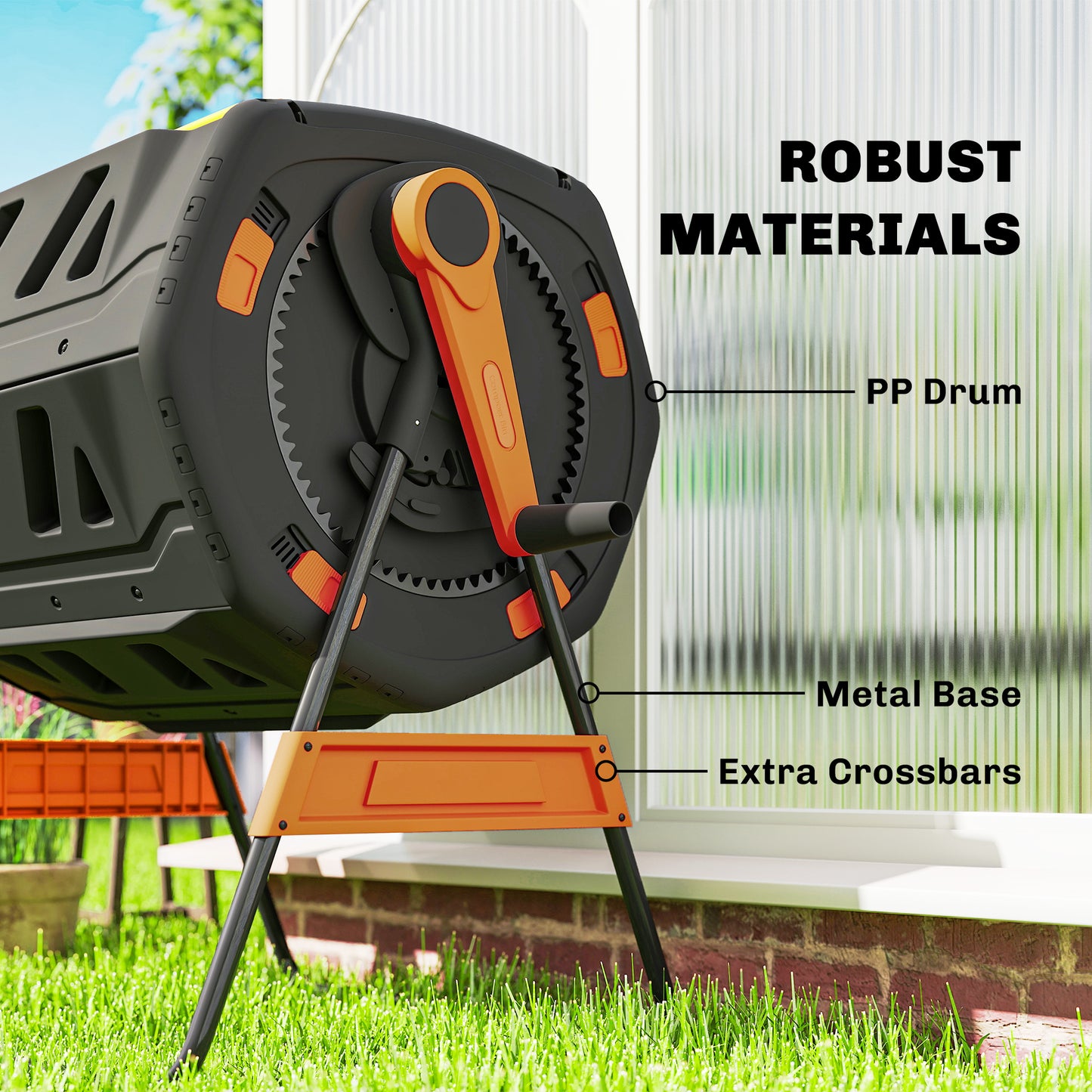 Outdoor Compost Bin 53 Gal Dual Chamber Tumbling Composting System with Adjustable Vents
