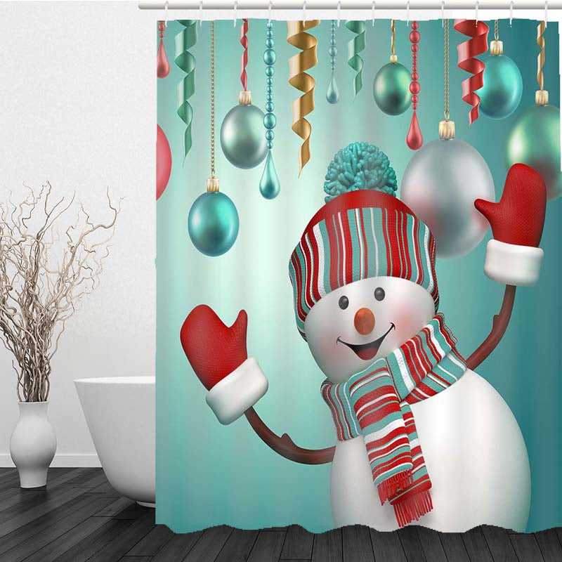 Waterproof 3D Christmas Snowman Shower Curtain - Bathroom Decor 180x180cm