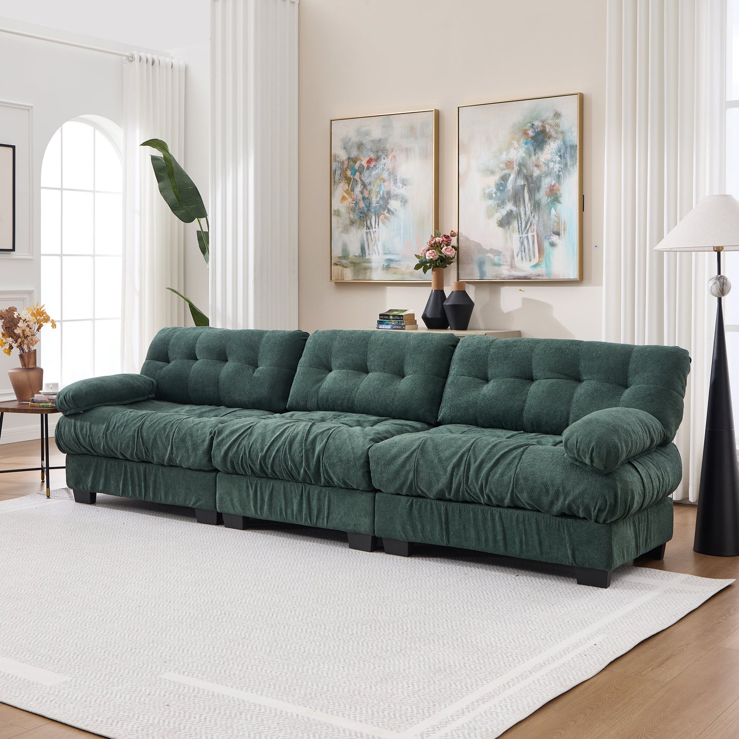 Modular Sectional Sofa - 3-Seater Cloud Couch with 5 Pillows - Green