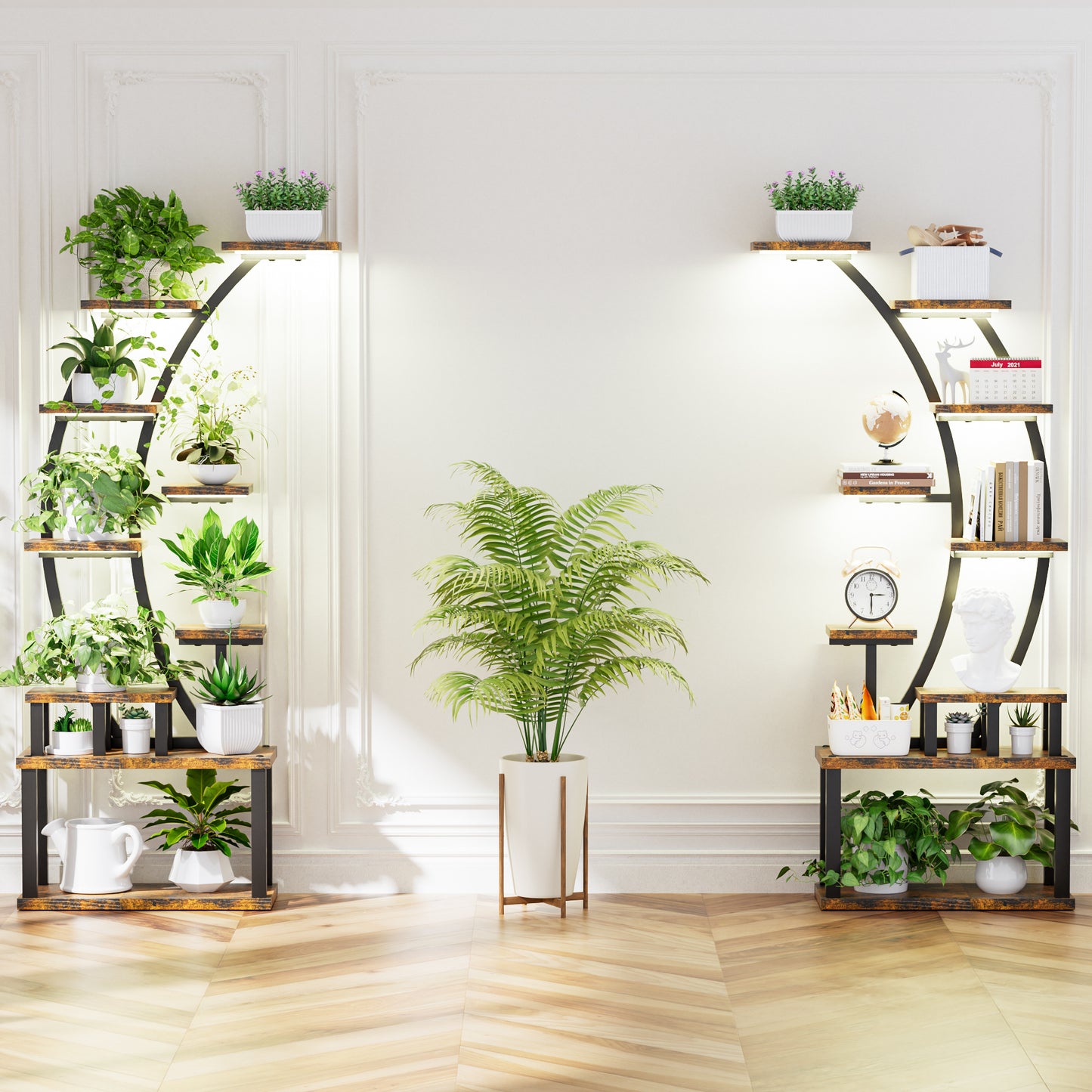 2PCS Plant Stand Indoor With Grow Lights, 9 Tiered Metal Shelf, 63