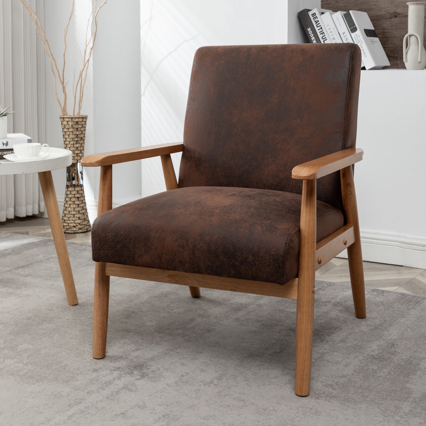 25.38 Wide Classic Mid-Century Modern Arm Chair, Brown