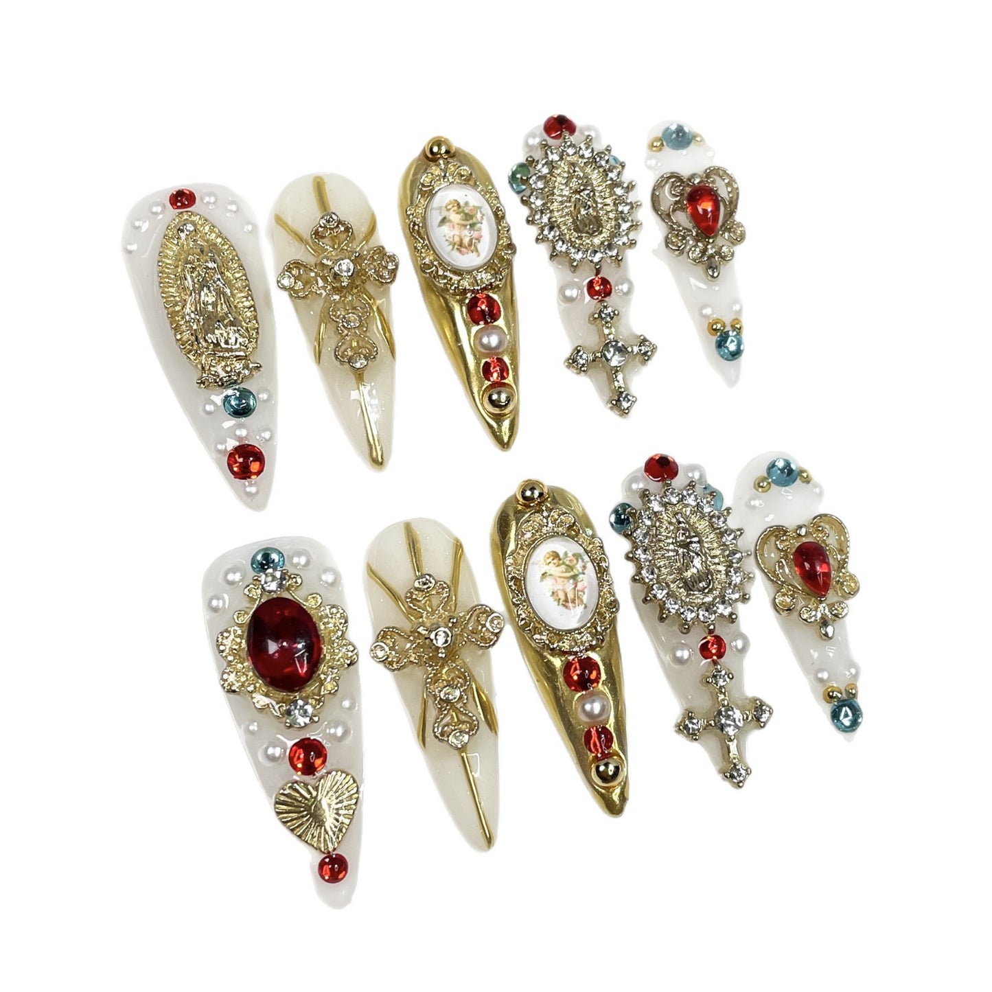 Retro Religious Nail Stickers Long Tip Nail Art Decals for Manicure
