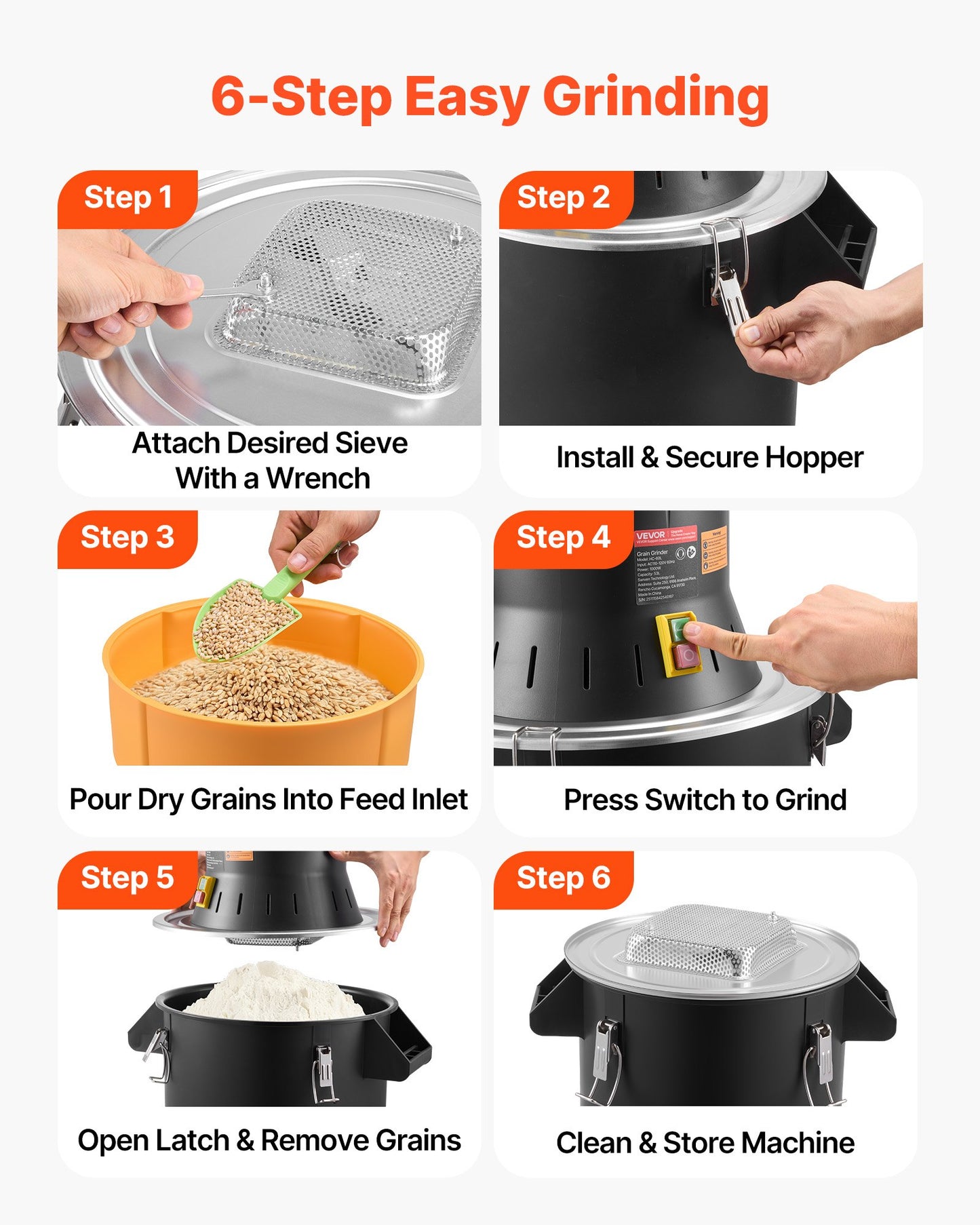 Electric Grain Mill Grinder 600W High Power Spice & Cereal Pulverizer - Black