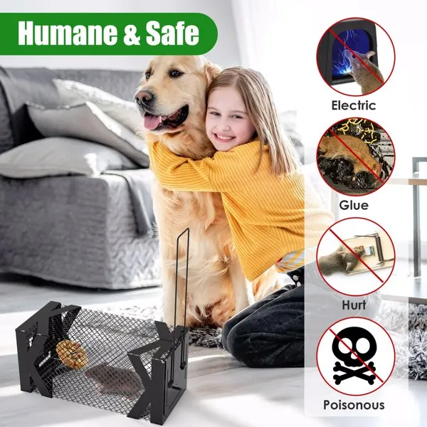 Heavy Duty Humane Mouse Trap Cage - Non-Lethal Rodent Catch & Release, Rustproof Metal, 2 Pack