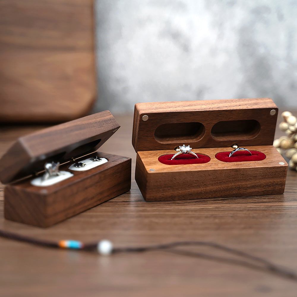 Wooden Jewelry Stud Earrings Storage Box - Black Walnut Finish