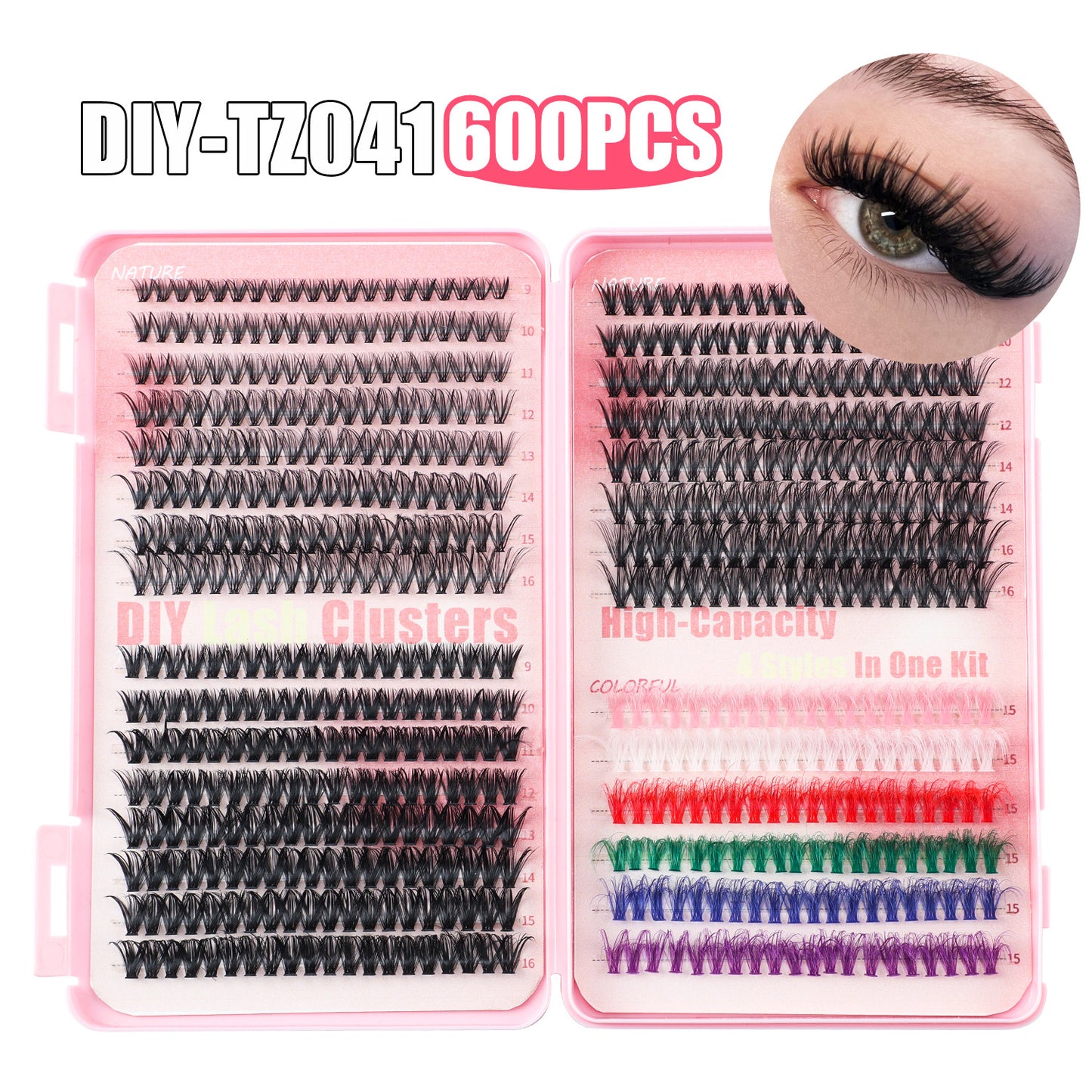 High-Volume False Eyelash Kit with 392 or 600 Clusters - DIY Lash Extensions