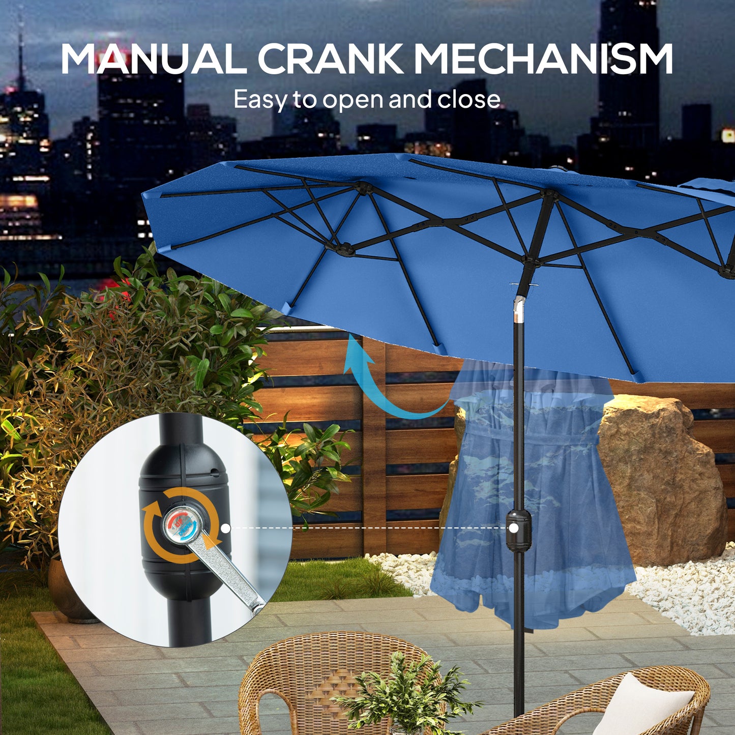 Double-Sided 9.5' Patio Umbrella with Tilt & Crank - Navy Blue