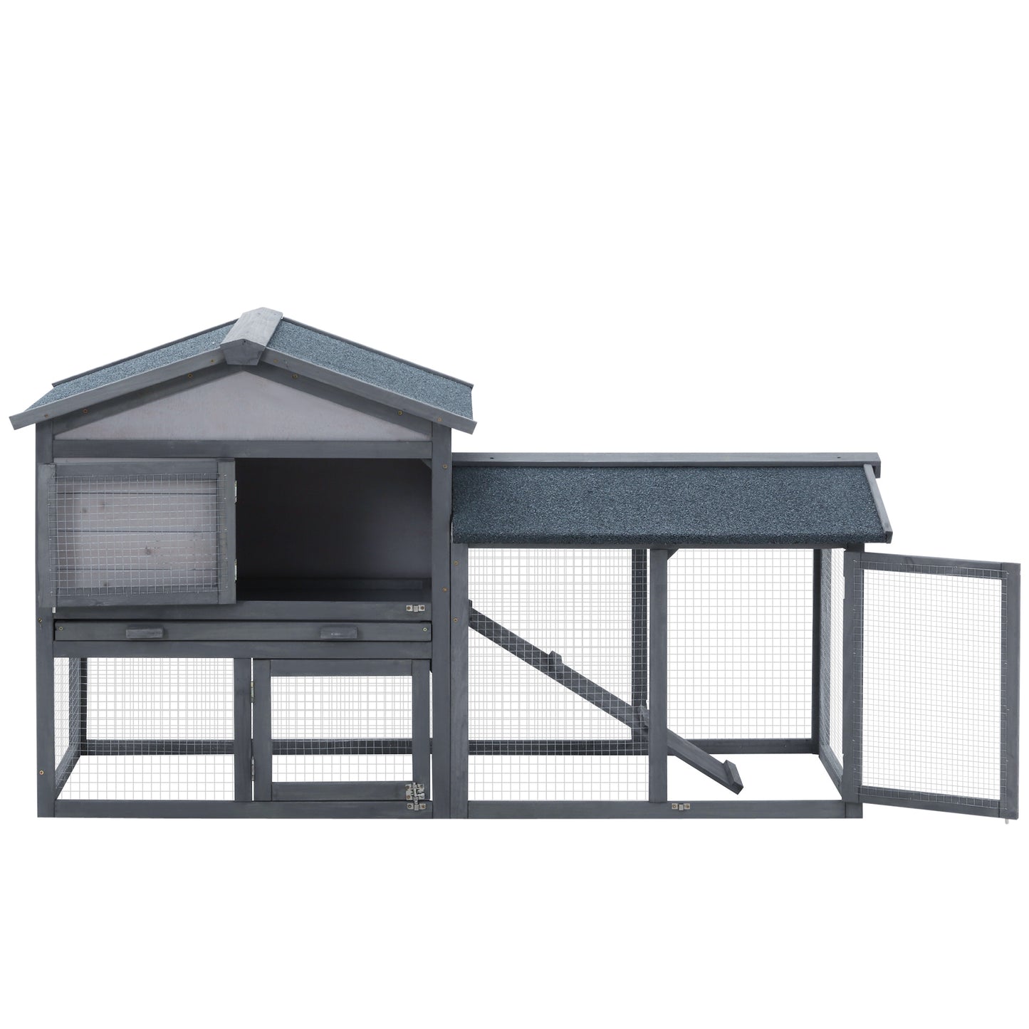 Large Wooden Rabbit Hutch 58 Inch Outdoor Indoor Pet House with Run & Lockable Doors