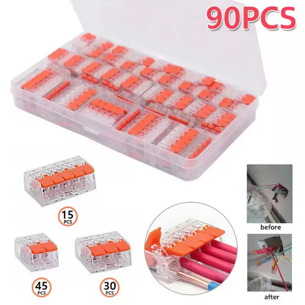 90pcs Electrical Wire Connectors Set - Copper Terminals & Clamps for Fixed Cable Connections