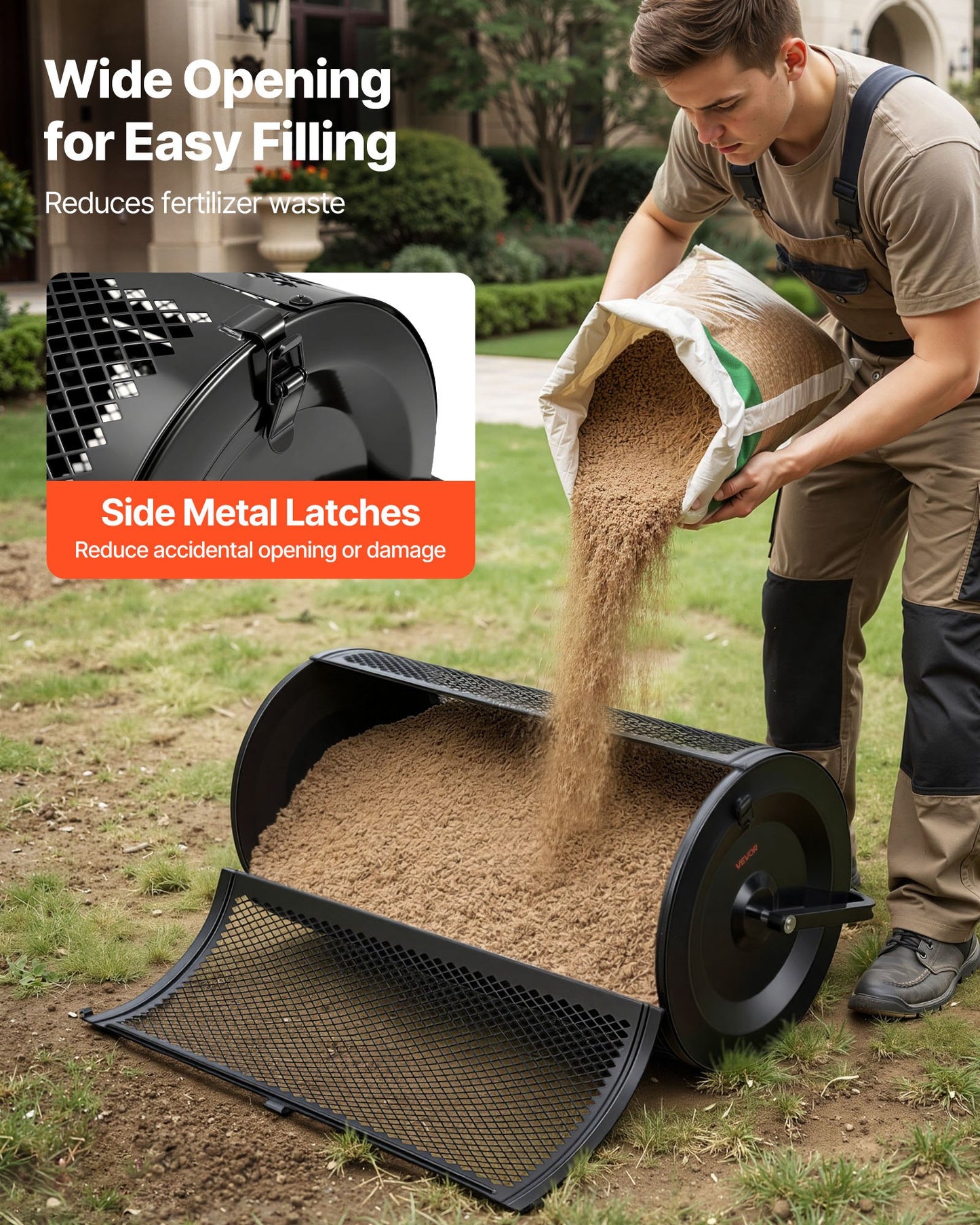 36-Inch Tow & Push Compost Spreader with Adjustable Heights - Garden Peat Moss & Lawn Fertilizer Roller