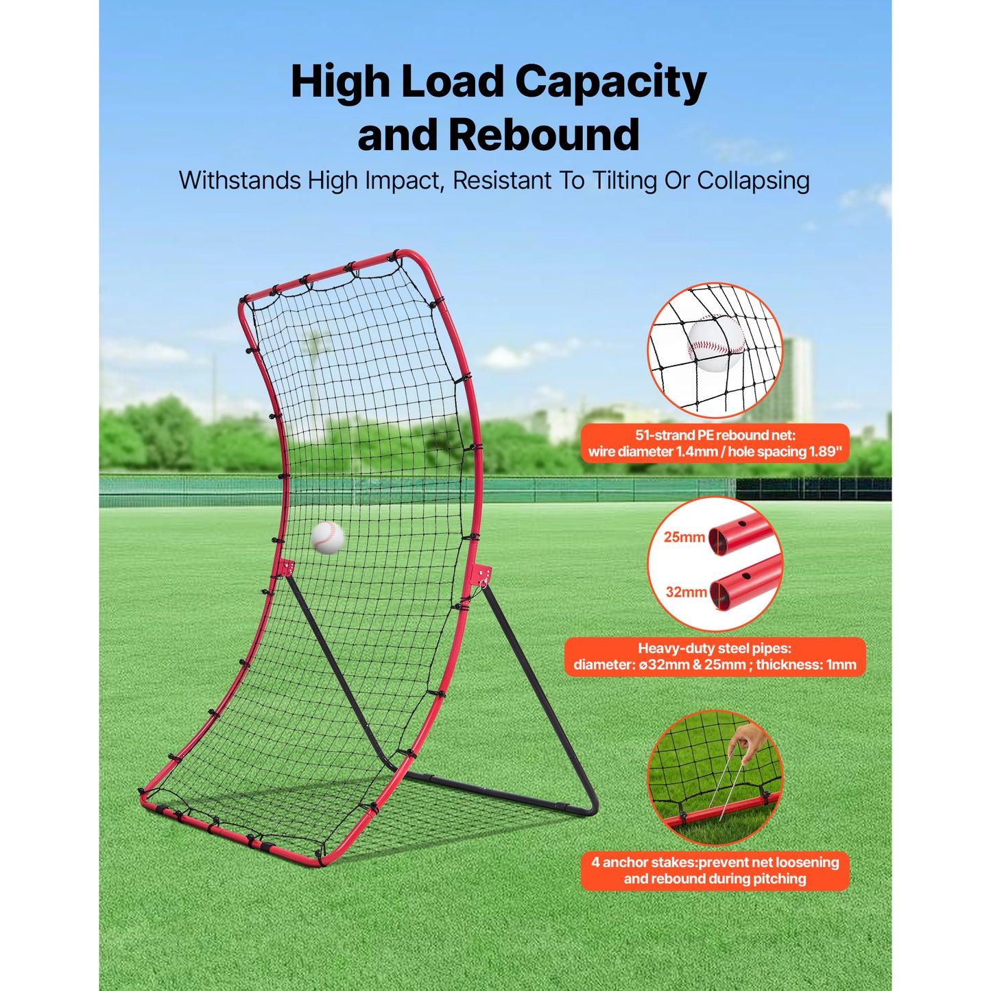 Baseball Softball Rebounder Net - Adjustable Pitch Back Trainer for Practice