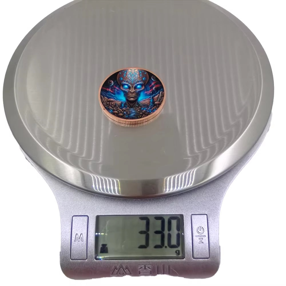 Sci-Fi Gray Alien Challenge Coin - Blue Metal Collectible Medallion