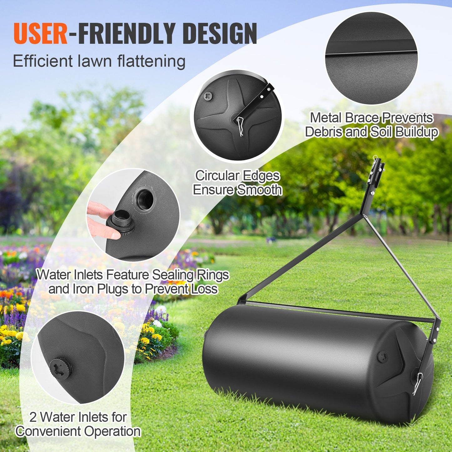 Tow Behind Lawn Roller 400lbs Sand/Water Filled Yard Sod Roller with Steel Frame