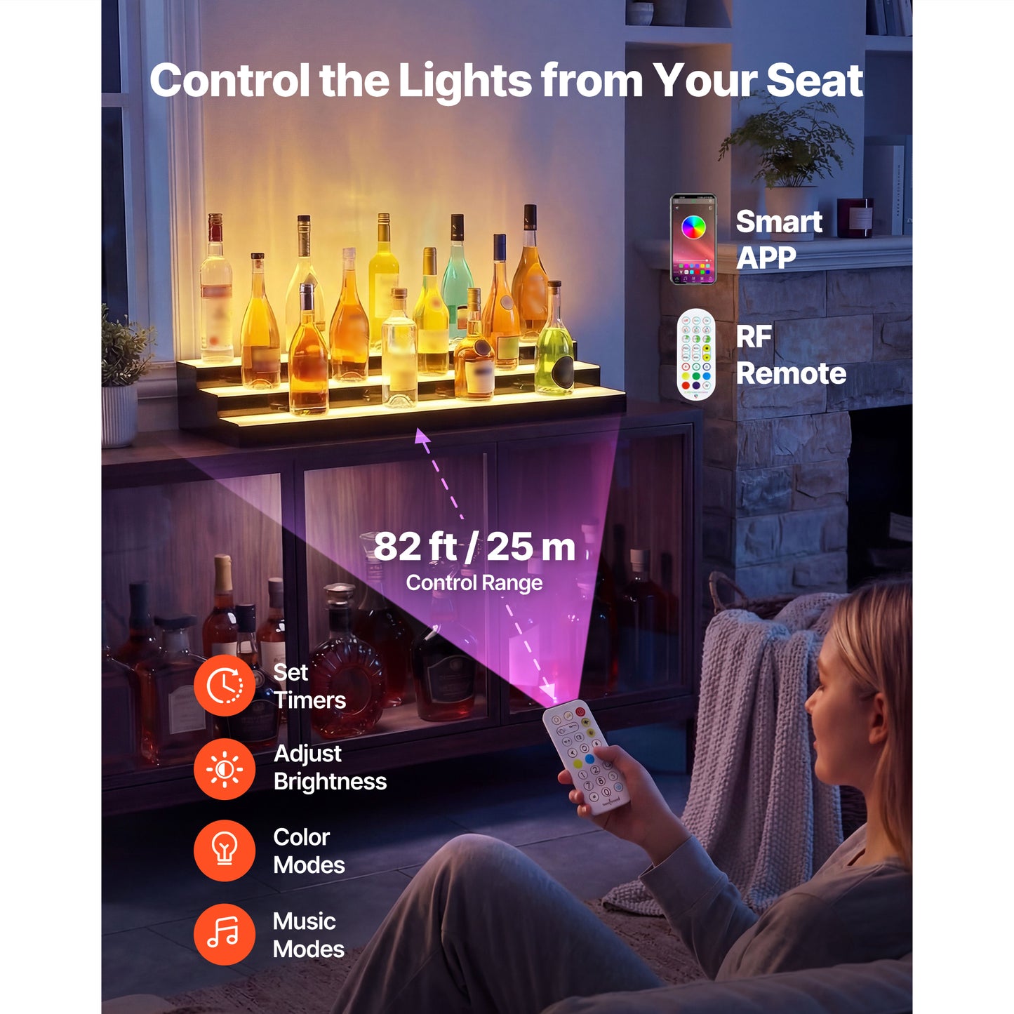 LED Liquor Bottle Display Shelf with Remote & App Control - 3 Tiers, 40 Inch, Acrylic Illuminated Bar Decor for 30-39 Bottles